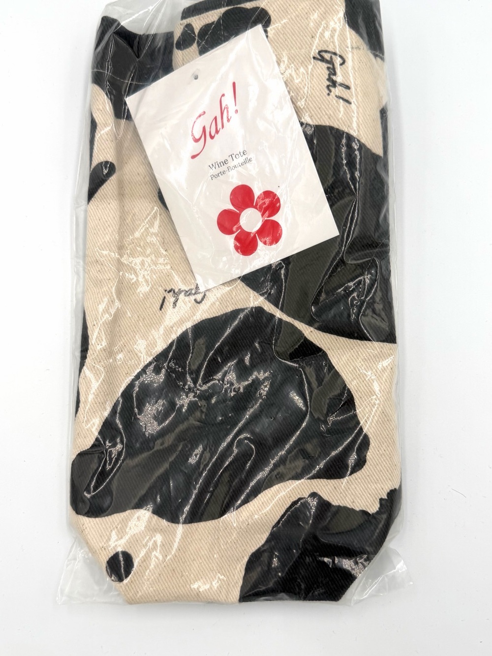 Lisa Says Gah! Black Ivory Cow Print Canvas Wine Tote NWT